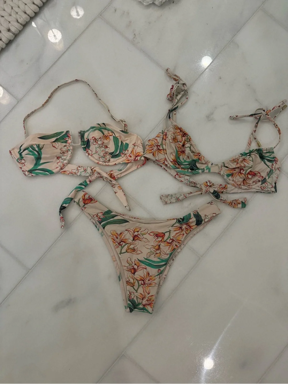 Monday Swimwear Floral bikini set bottoms large (2) tops small; shirt not includ